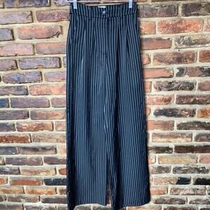 Princess Polly Black White Stripe High Waist Trouser Wide Leg Pants Size 0